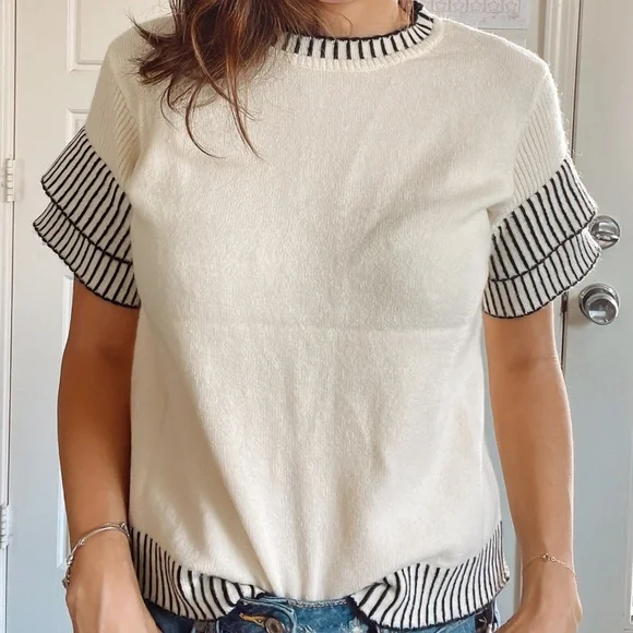 Plus Classic Striped Loose Fit Layered Sleeve Blouse